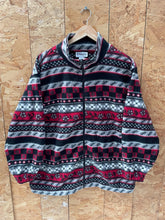 Vintage 90s red grey black aztec abstract pattern crazy print zip fleece size large by Alfred Dunner